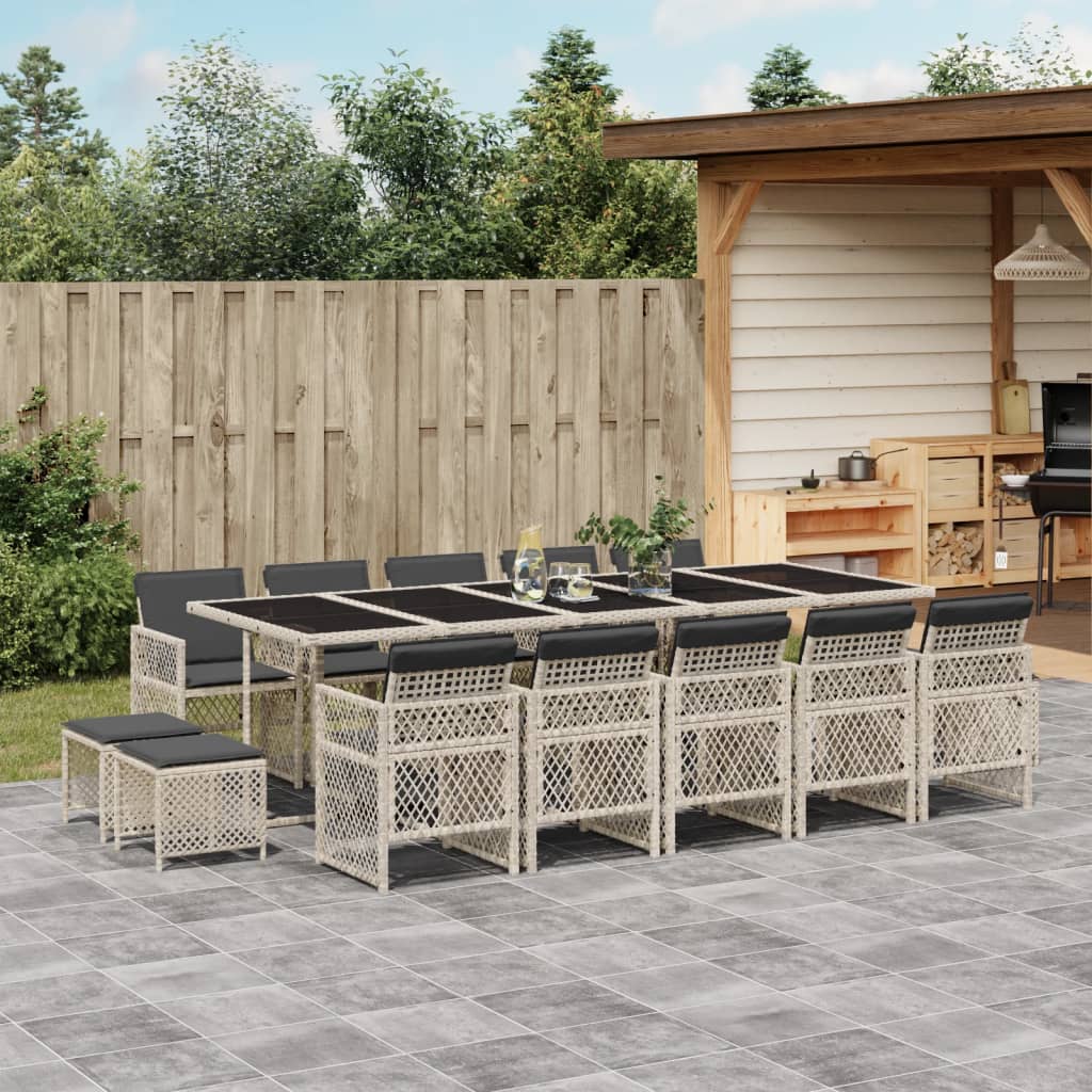 15 Piece Garden Dining Set with Cushions Light Grey Poly Rattan
