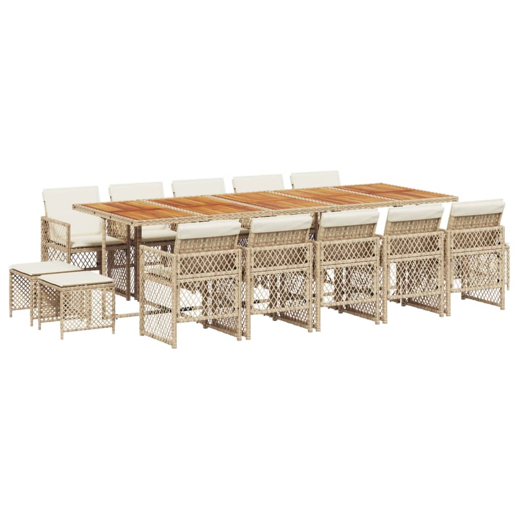 15 Piece Garden Dining Set with Cushions Beige Poly Rattan