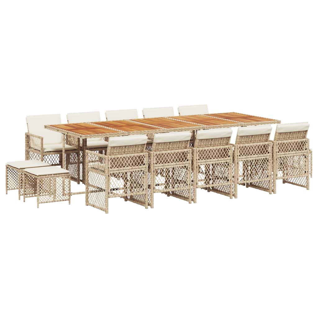 15 Piece Garden Dining Set with Cushions Beige Poly Rattan