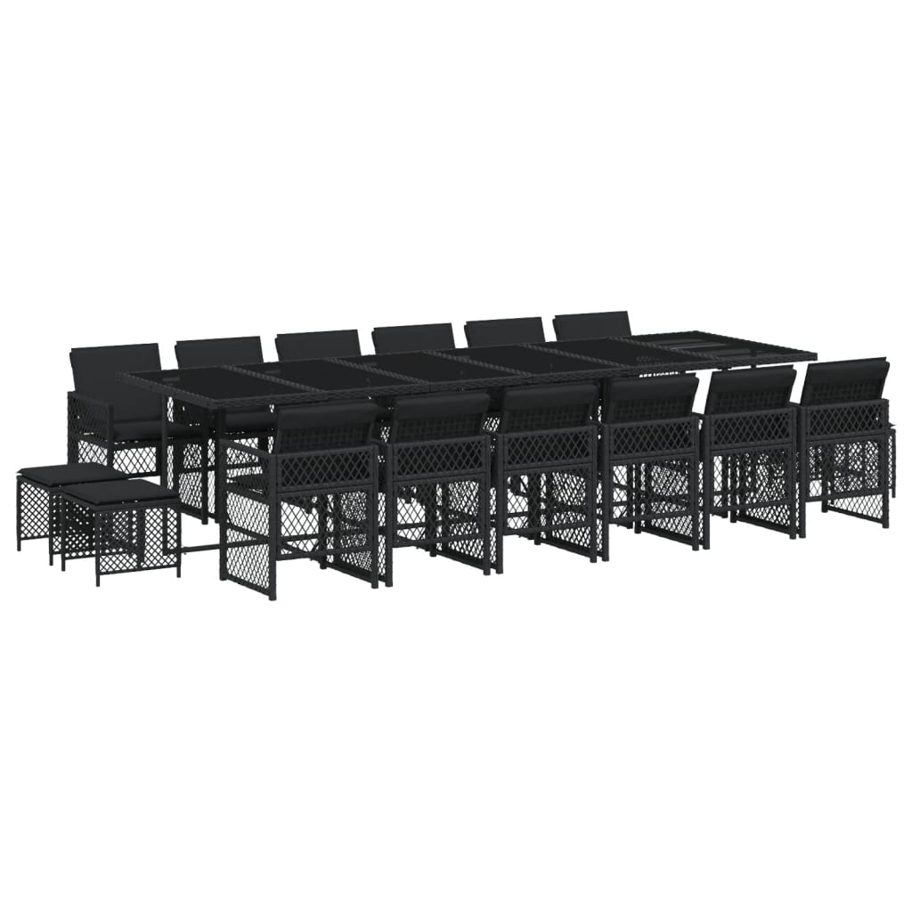 17 Piece Garden Dining Set with Cushions Black Poly Rattan