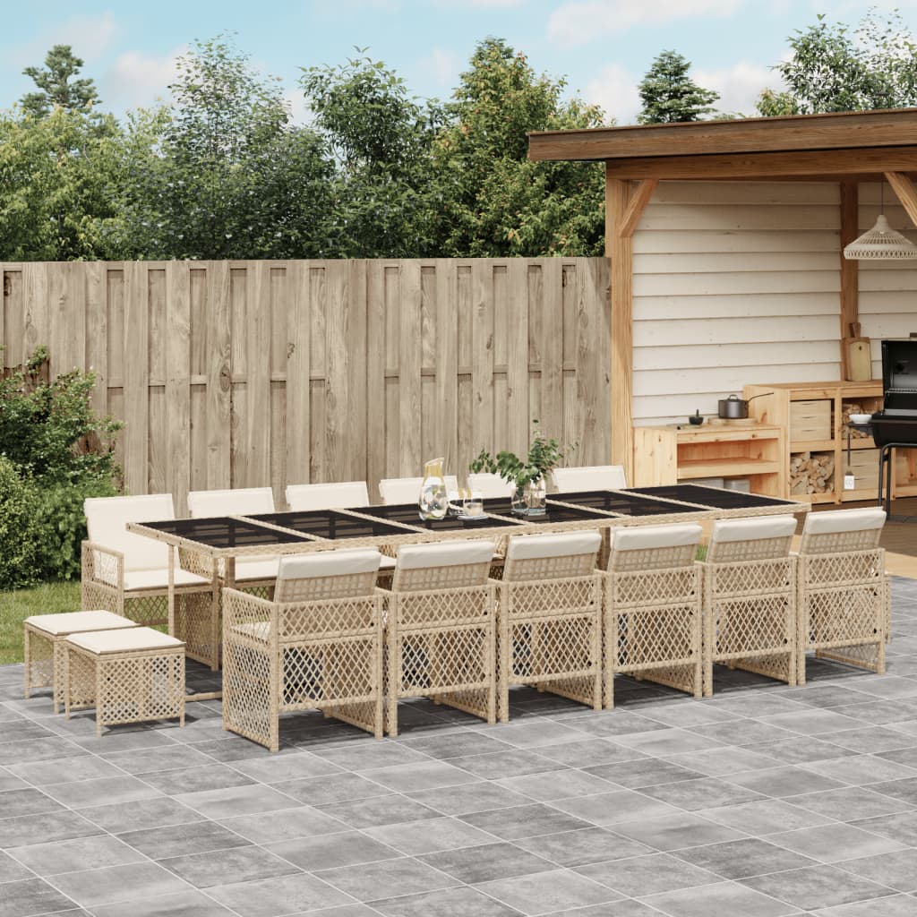 17 Piece Garden Dining Set with Cushions Beige Poly Rattan