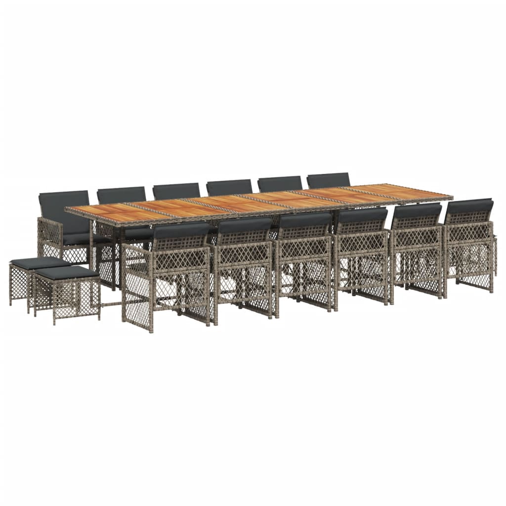 17 Piece Garden Dining Set with Cushions Grey Poly Rattan