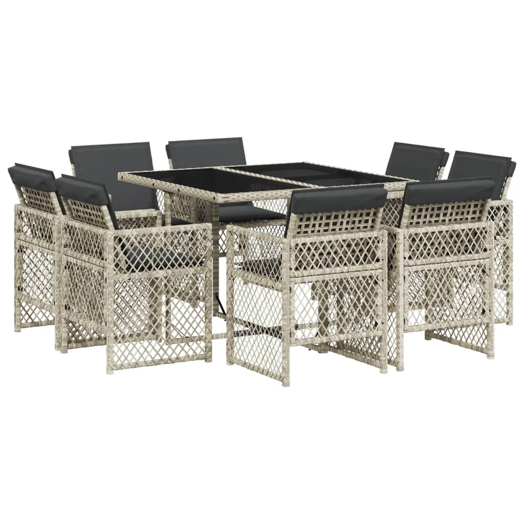 9 Piece Garden Dining Set with Cushions Light Grey Poly Rattan