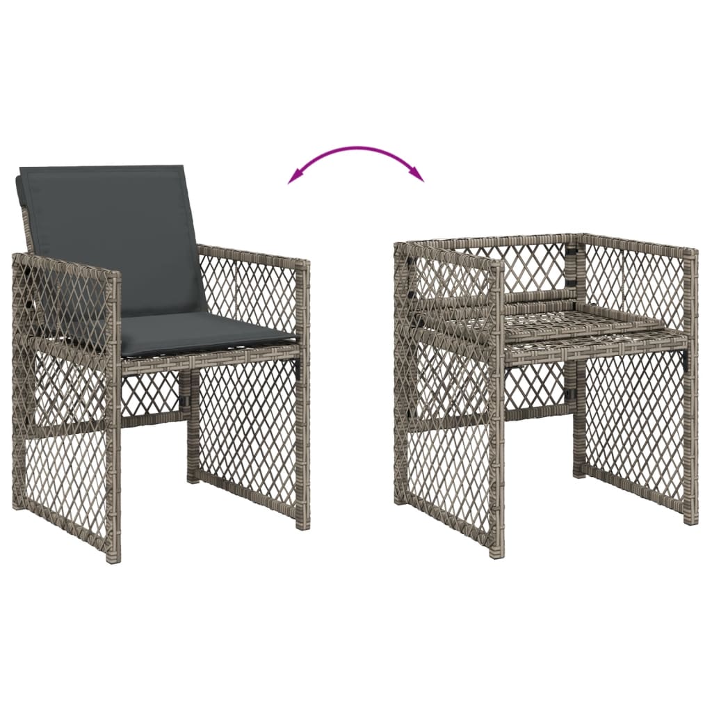 9 Piece Garden Dining Set with Cushions Grey Poly Rattan