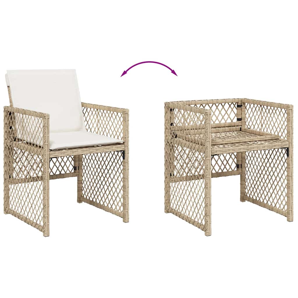 13 Piece Garden Dining Set with Cushions Beige Poly Rattan