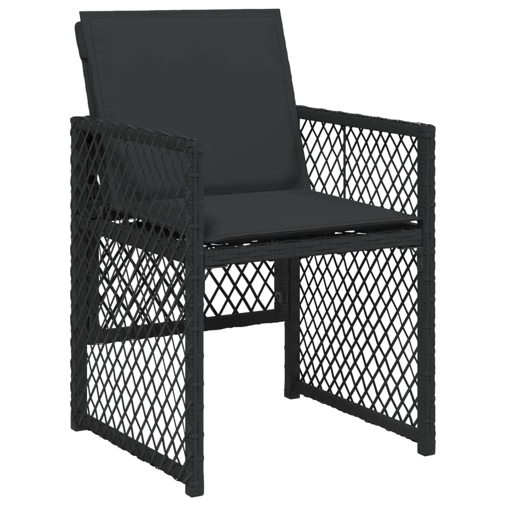 15 Piece Garden Dining Set with Cushions Black Poly Rattan