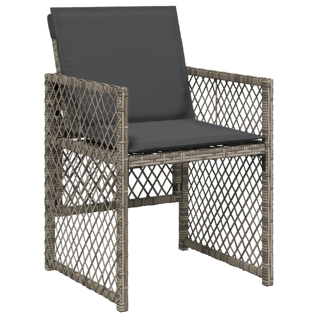 17 Piece Garden Dining Set with Cushions Grey Poly Rattan