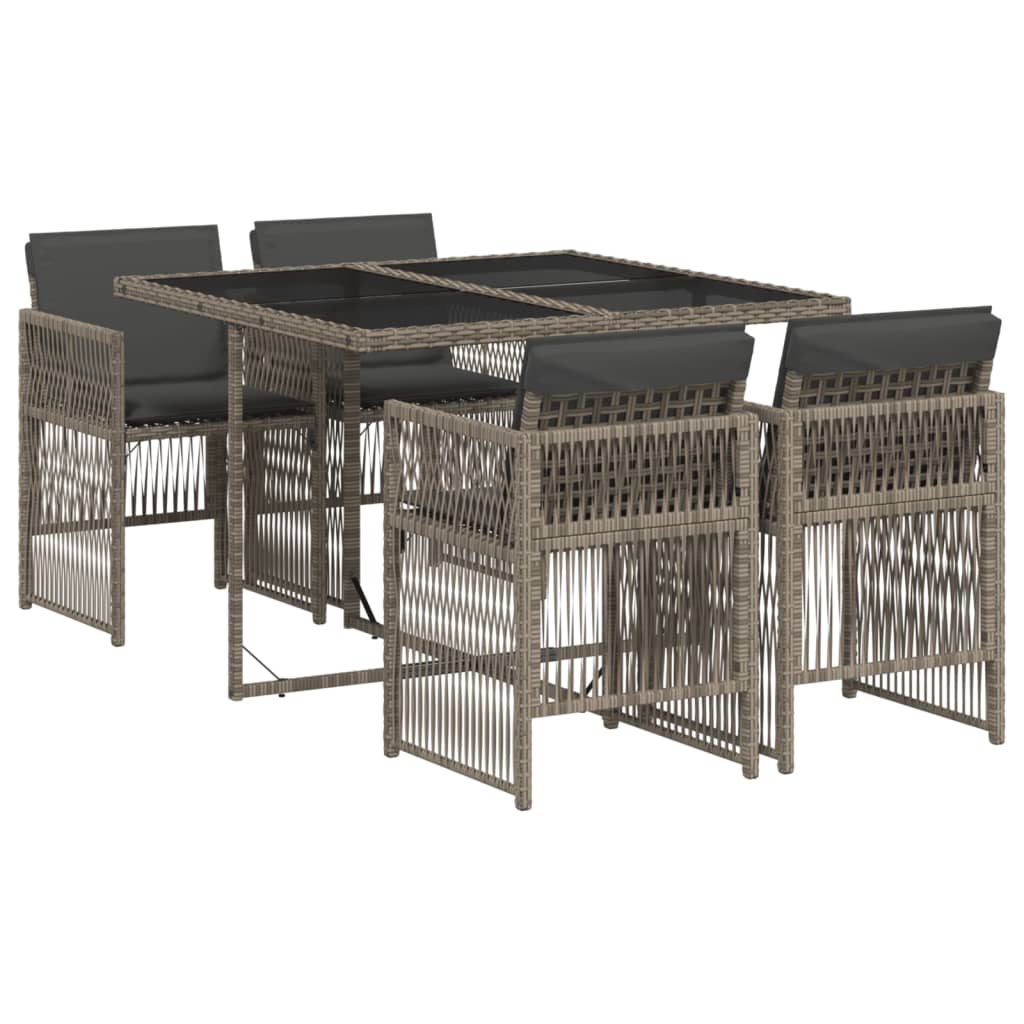5 Piece Garden Dining Set with Cushions Grey Poly Rattan