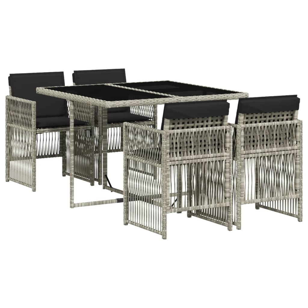 5 Piece Garden Dining Set with Cushions Light Grey Poly Rattan