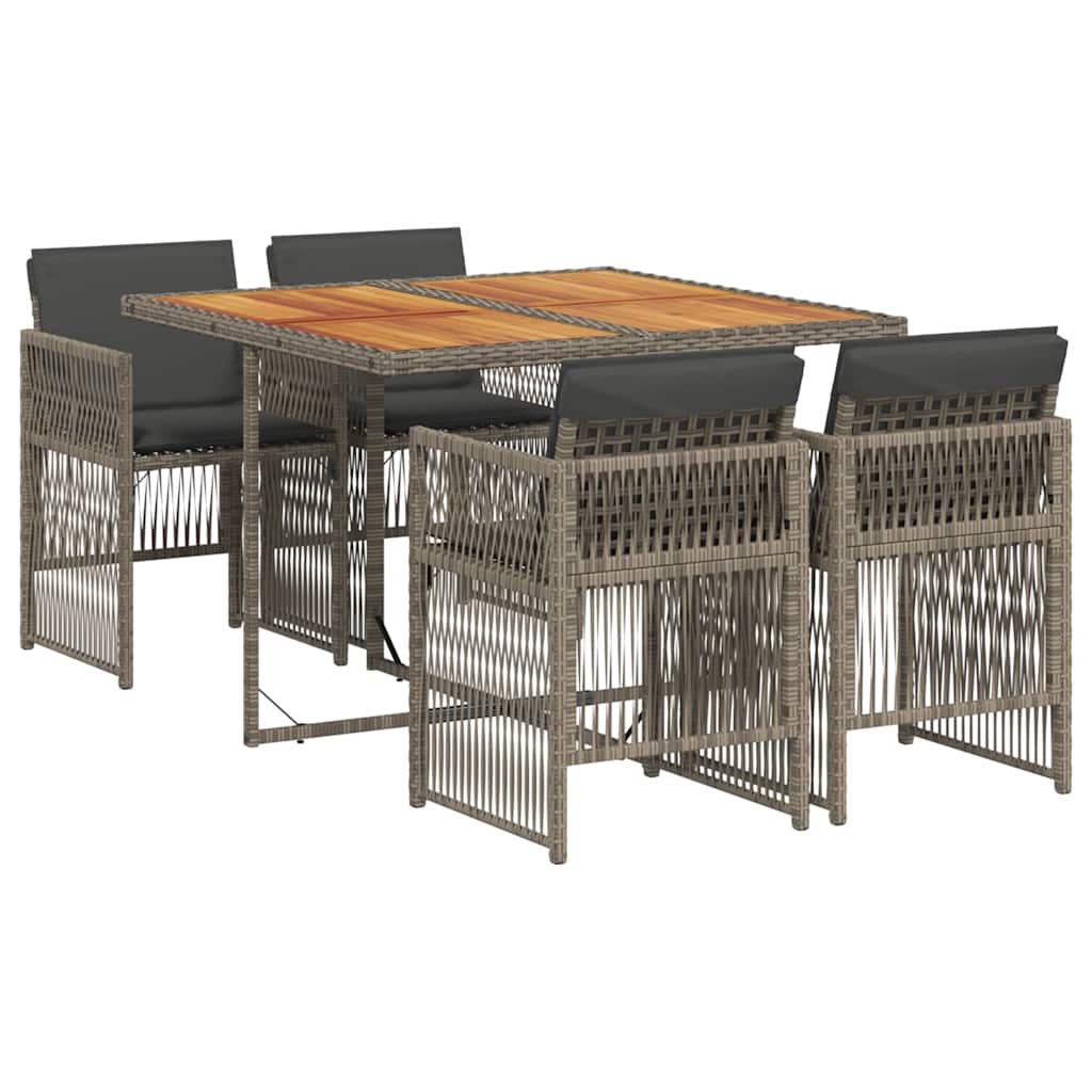 5 Piece Garden Dining Set with Cushions Grey Poly Rattan