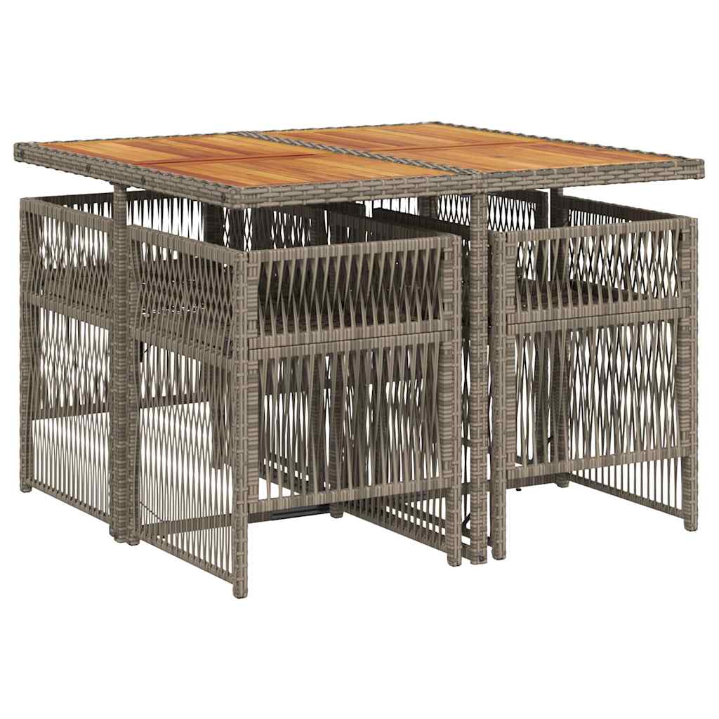 5 Piece Garden Dining Set with Cushions Grey Poly Rattan