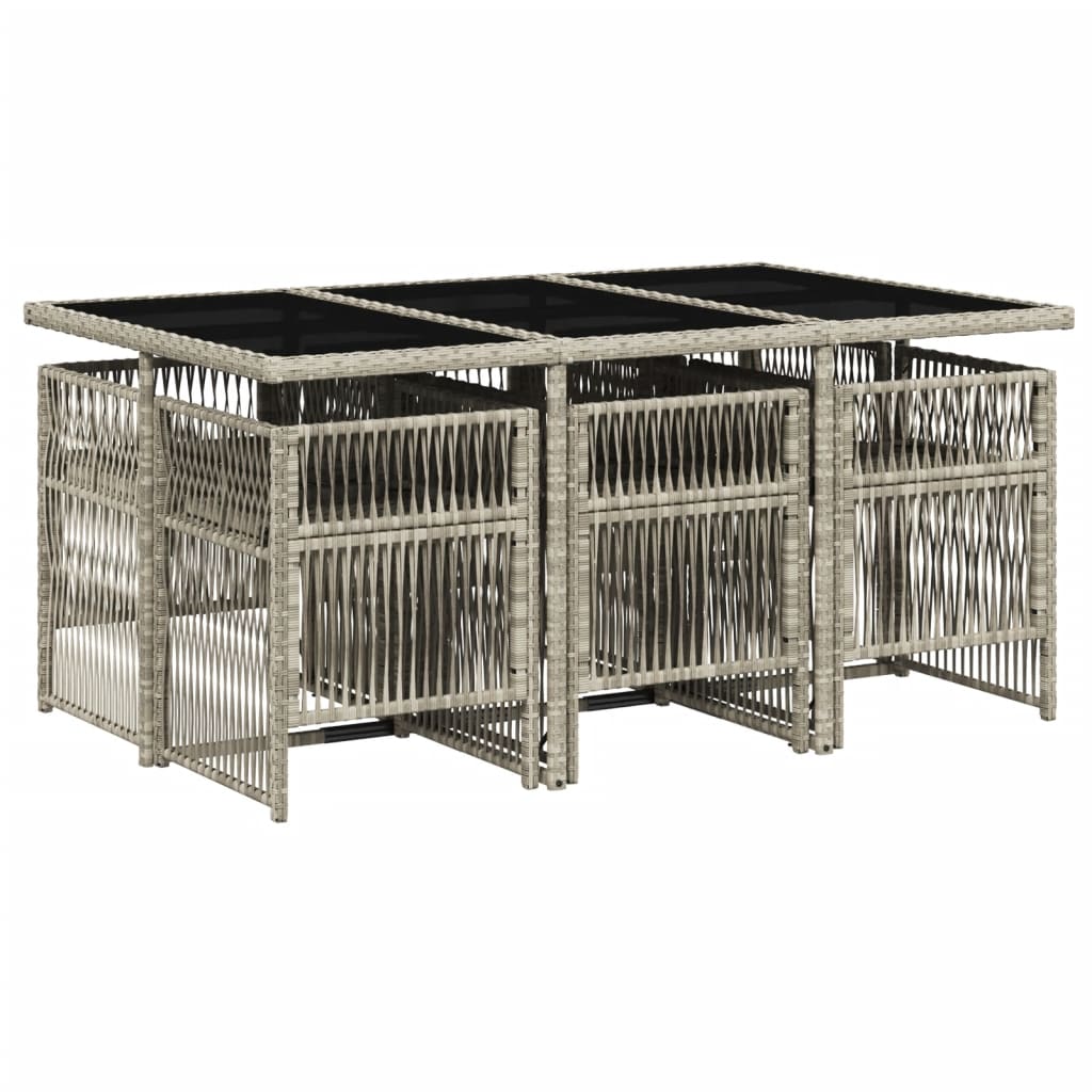 7 Piece Garden Dining Set with Cushions Light Grey Poly Rattan