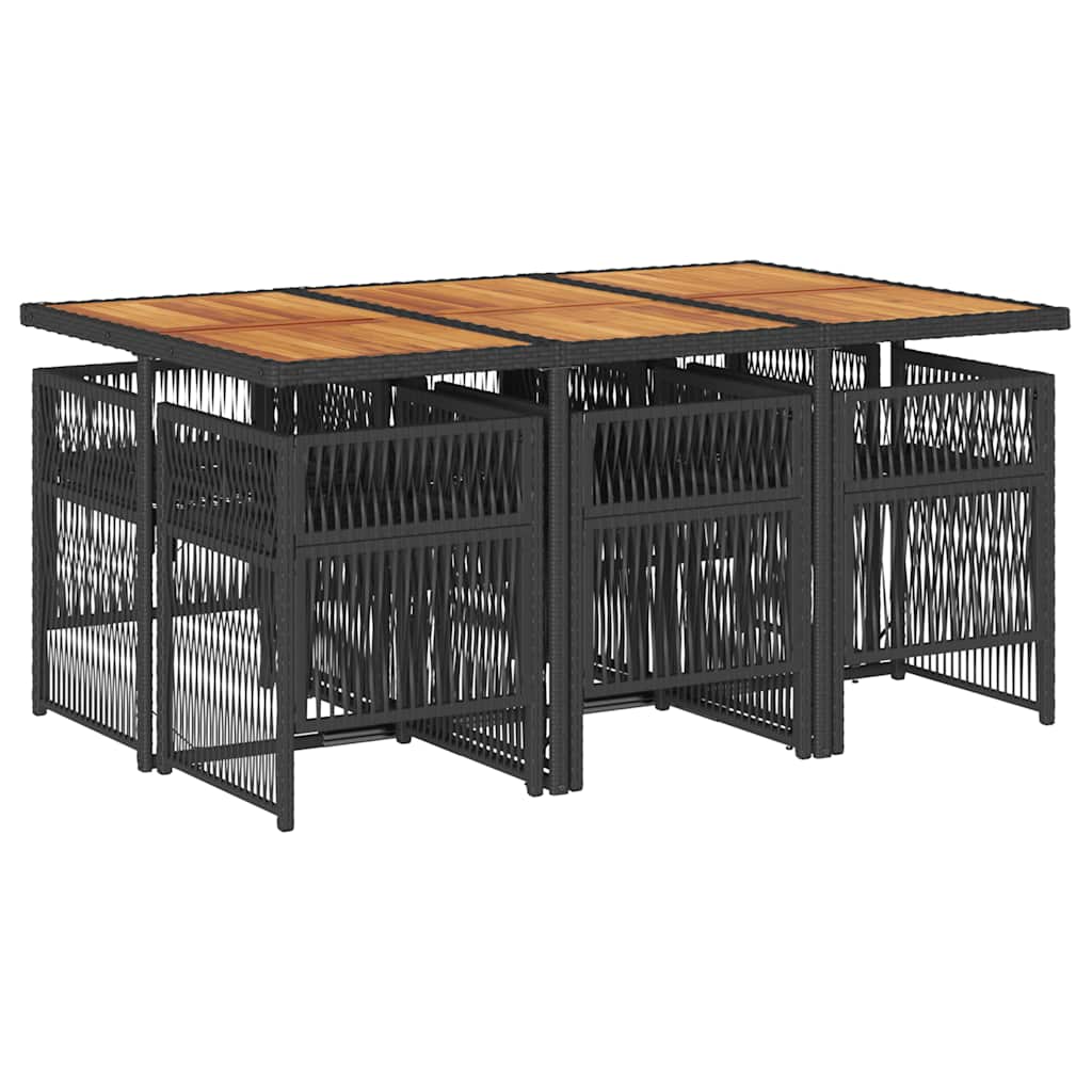 7 Piece Garden Dining Set with Cushions Black Poly Rattan