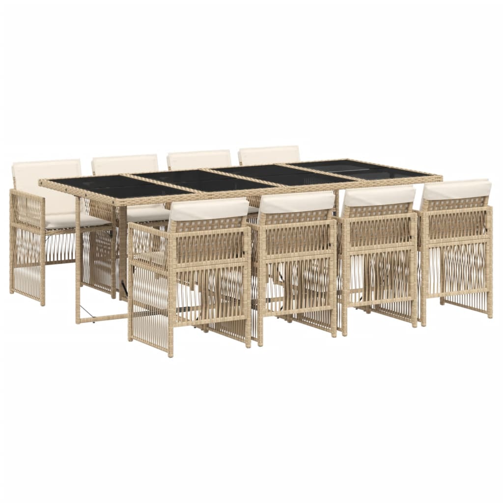 9 Piece Garden Dining Set with Cushions Beige Poly Rattan