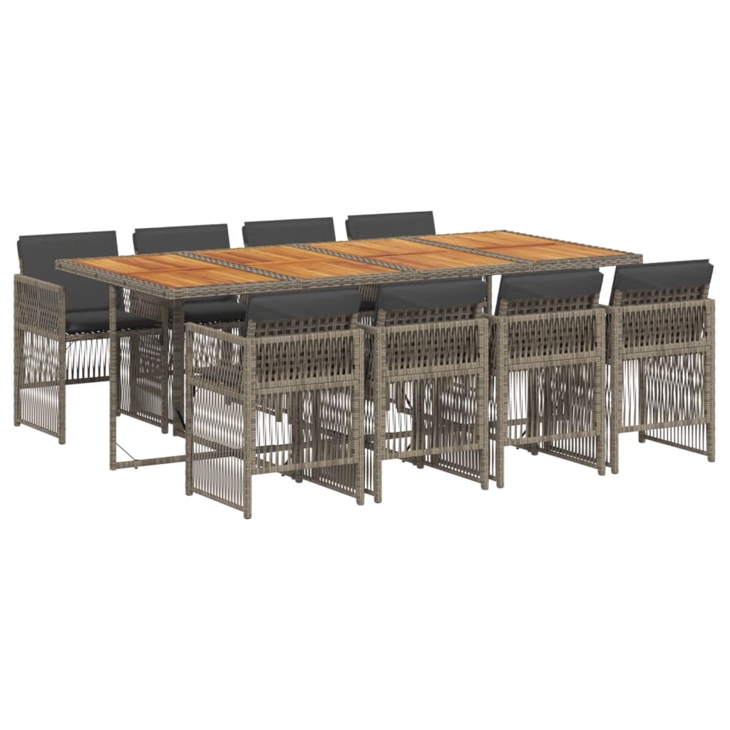 9 Piece Garden Dining Set with Cushions Grey Poly Rattan