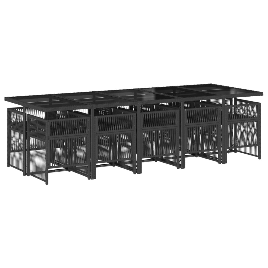 11 Piece Garden Dining Set with Cushions Black Poly Rattan