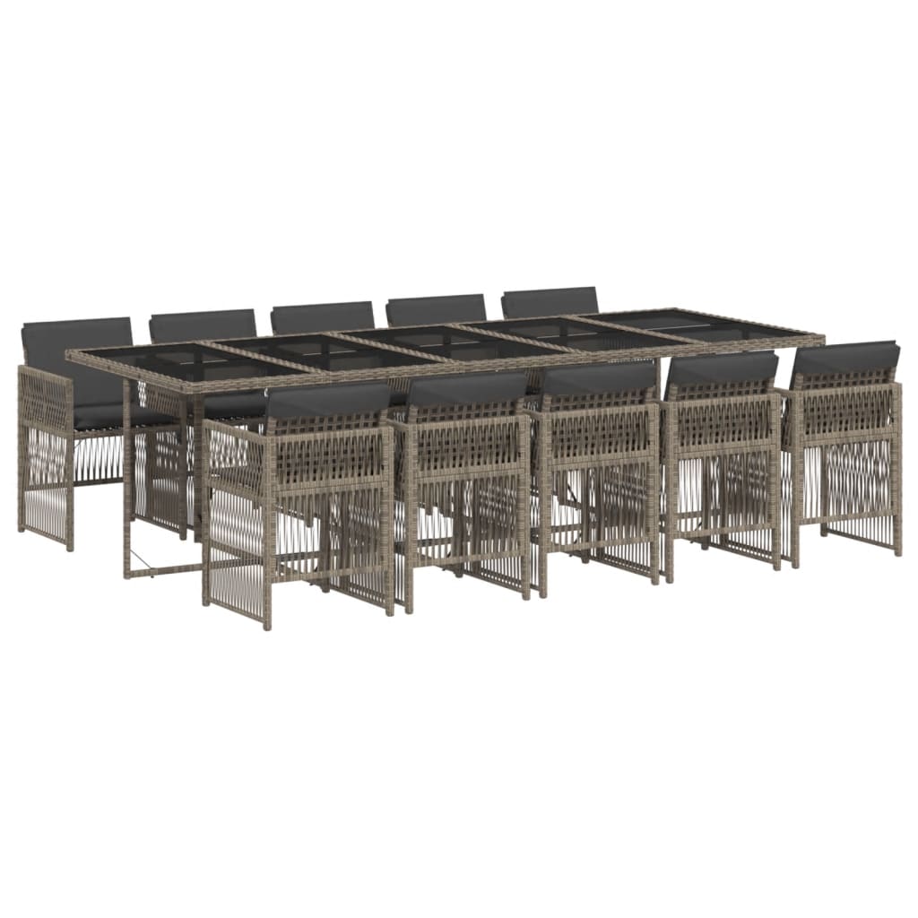 11 Piece Garden Dining Set with Cushions Grey Poly Rattan