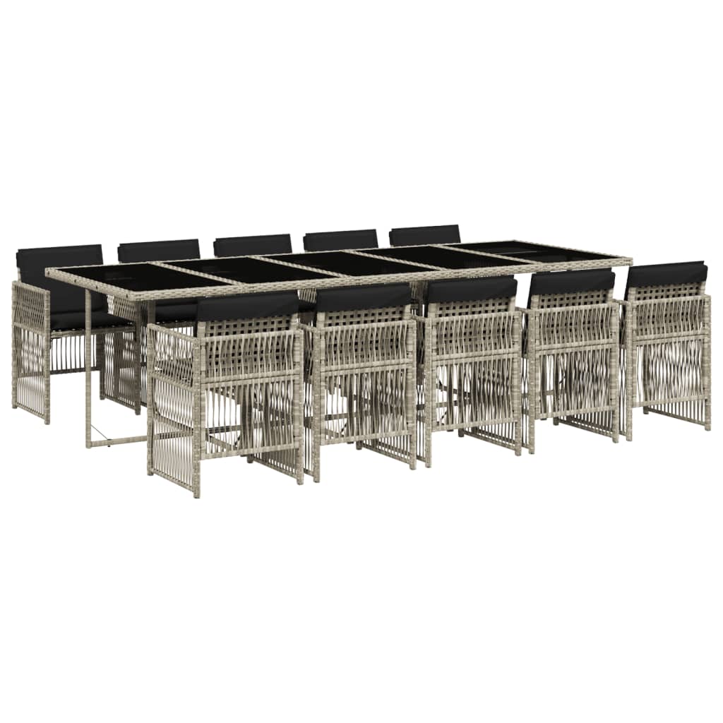 11 Piece Garden Dining Set with Cushions Light Grey Poly Rattan