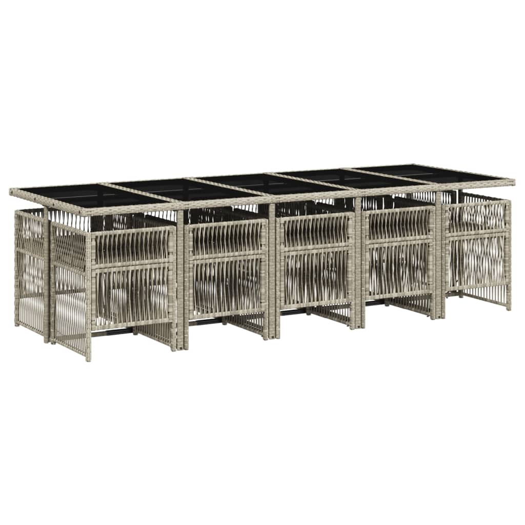 11 Piece Garden Dining Set with Cushions Light Grey Poly Rattan