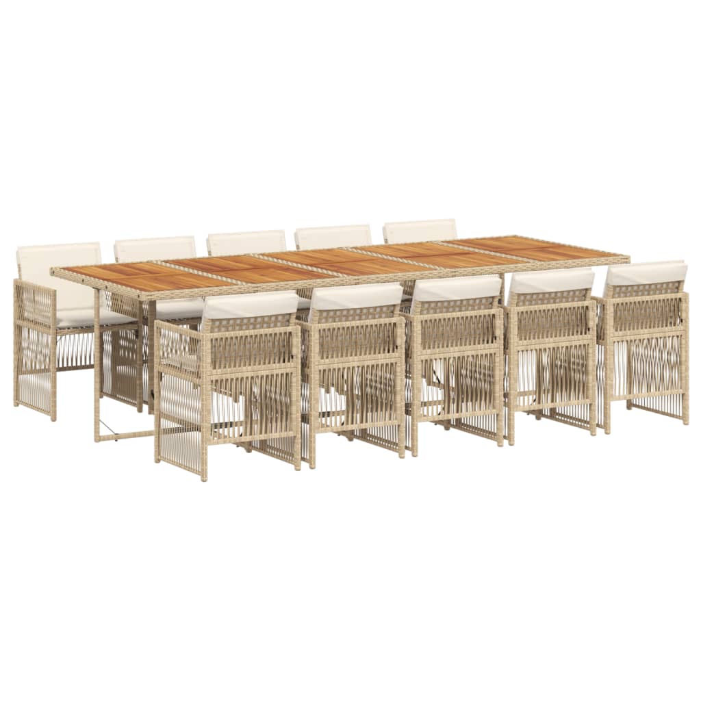 11 Piece Garden Dining Set with Cushions Beige Poly Rattan