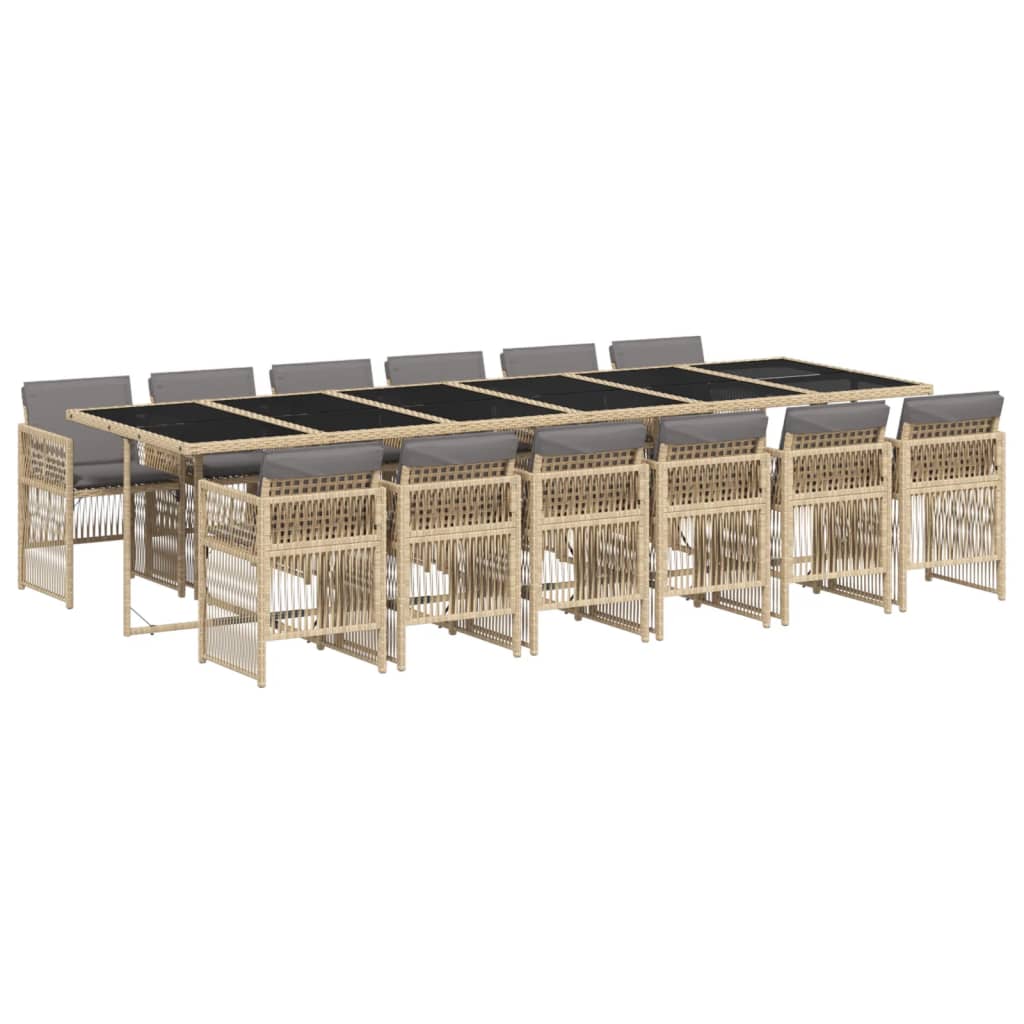 13 Piece Garden Dining Set with Cushions Mix Beige Poly Rattan