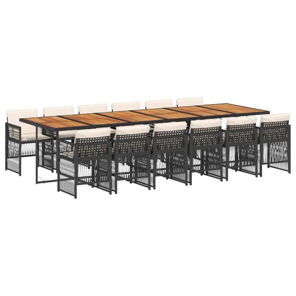 13 Piece Garden Dining Set with Cushions Black Poly Rattan