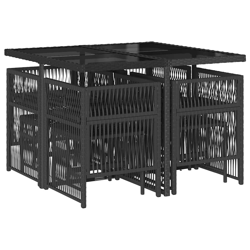 9 Piece Garden Dining Set with Cushions Black Poly Rattan
