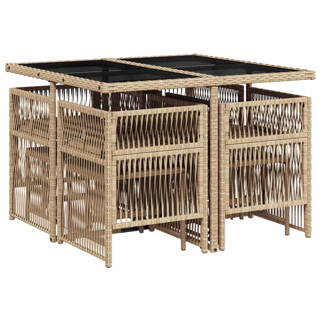 9 Piece Garden Dining Set with Cushions Mix Beige Poly Rattan