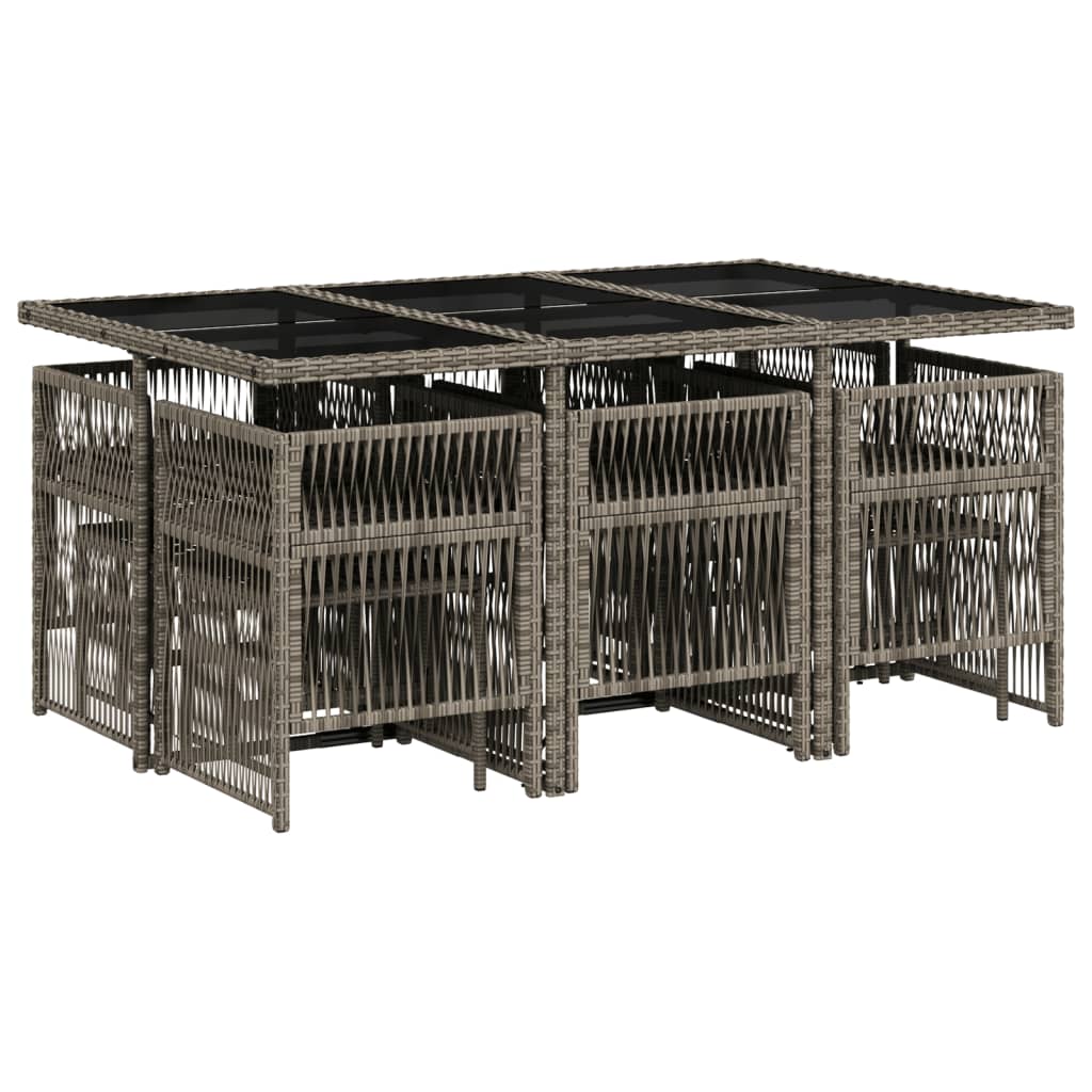 11 Piece Garden Dining Set with Cushions Grey Poly Rattan
