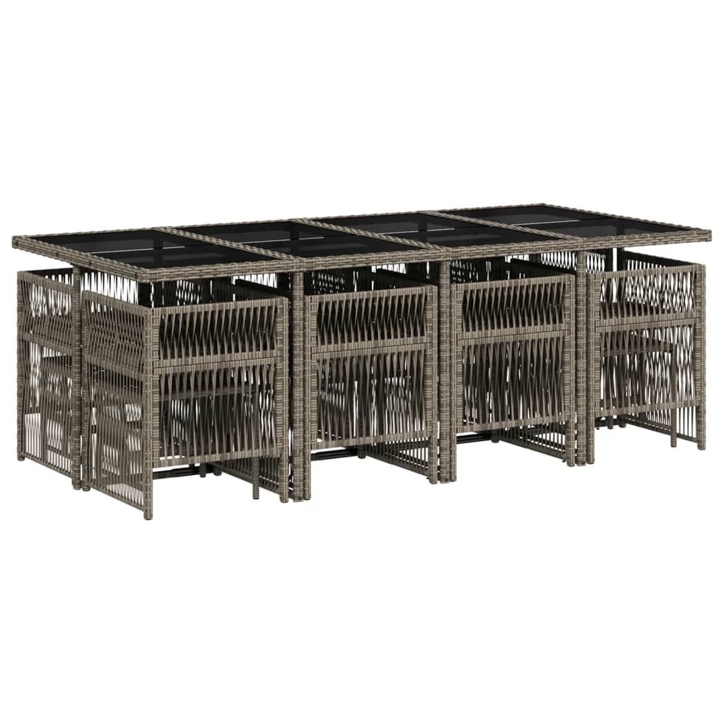 13 Piece Garden Dining Set with Cushions Grey Poly Rattan