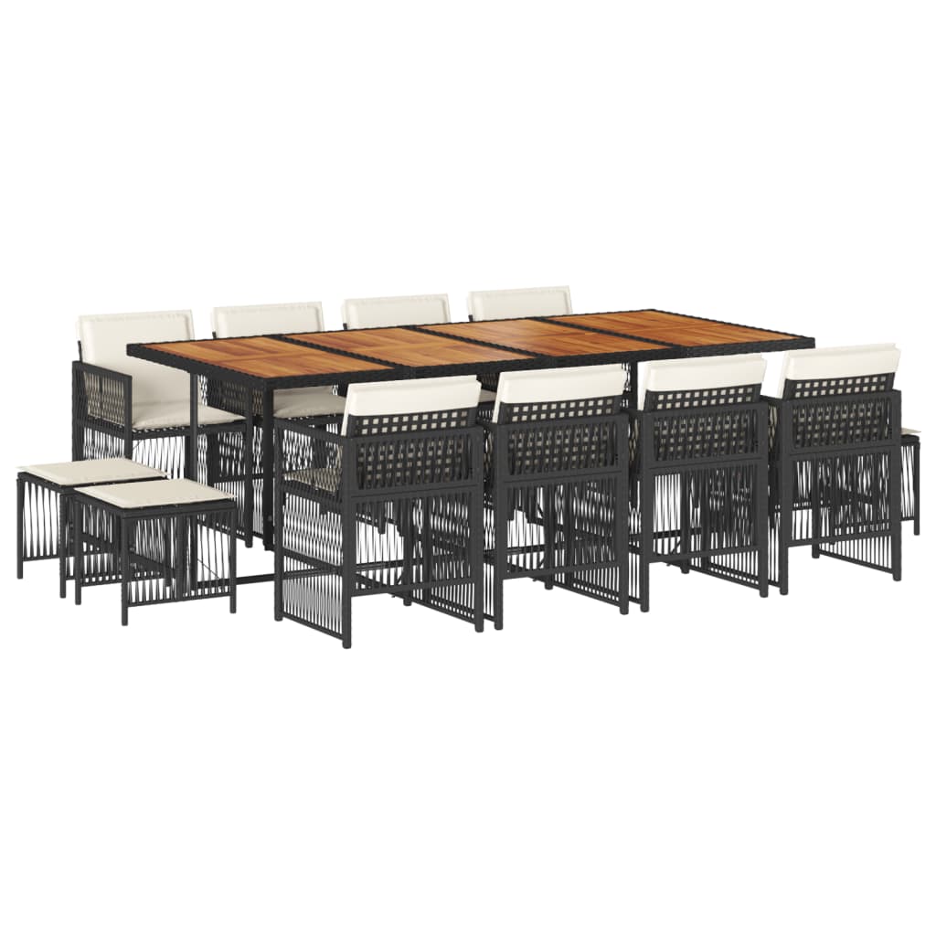 13 Piece Garden Dining Set with Cushions Black Poly Rattan