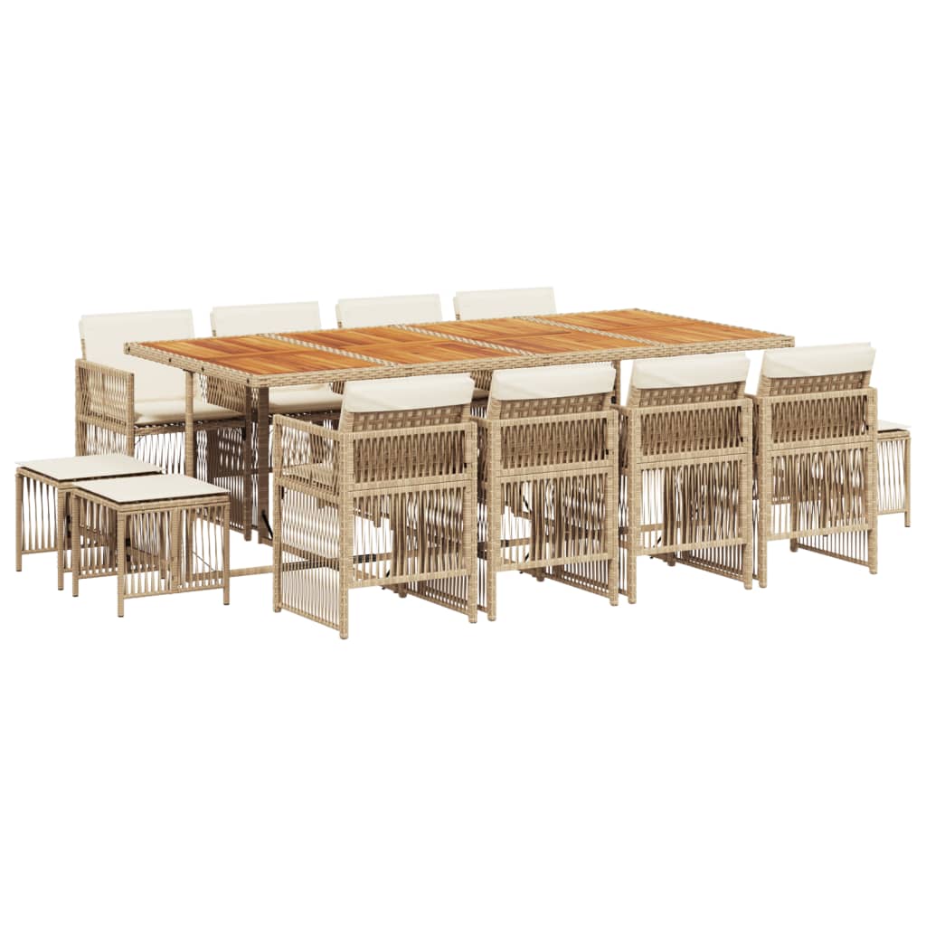 13 Piece Garden Dining Set with Cushions Beige Poly Rattan