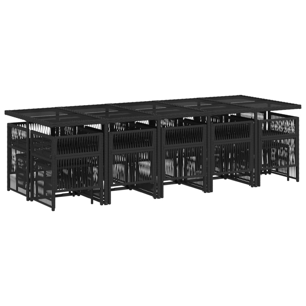 15 Piece Garden Dining Set with Cushions Black Poly Rattan