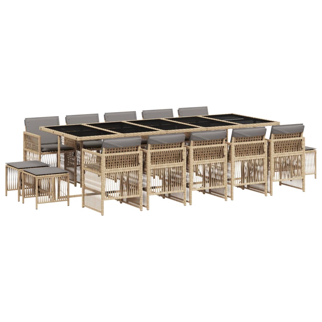 15 Piece Garden Dining Set with Cushions Mix Beige Poly Rattan