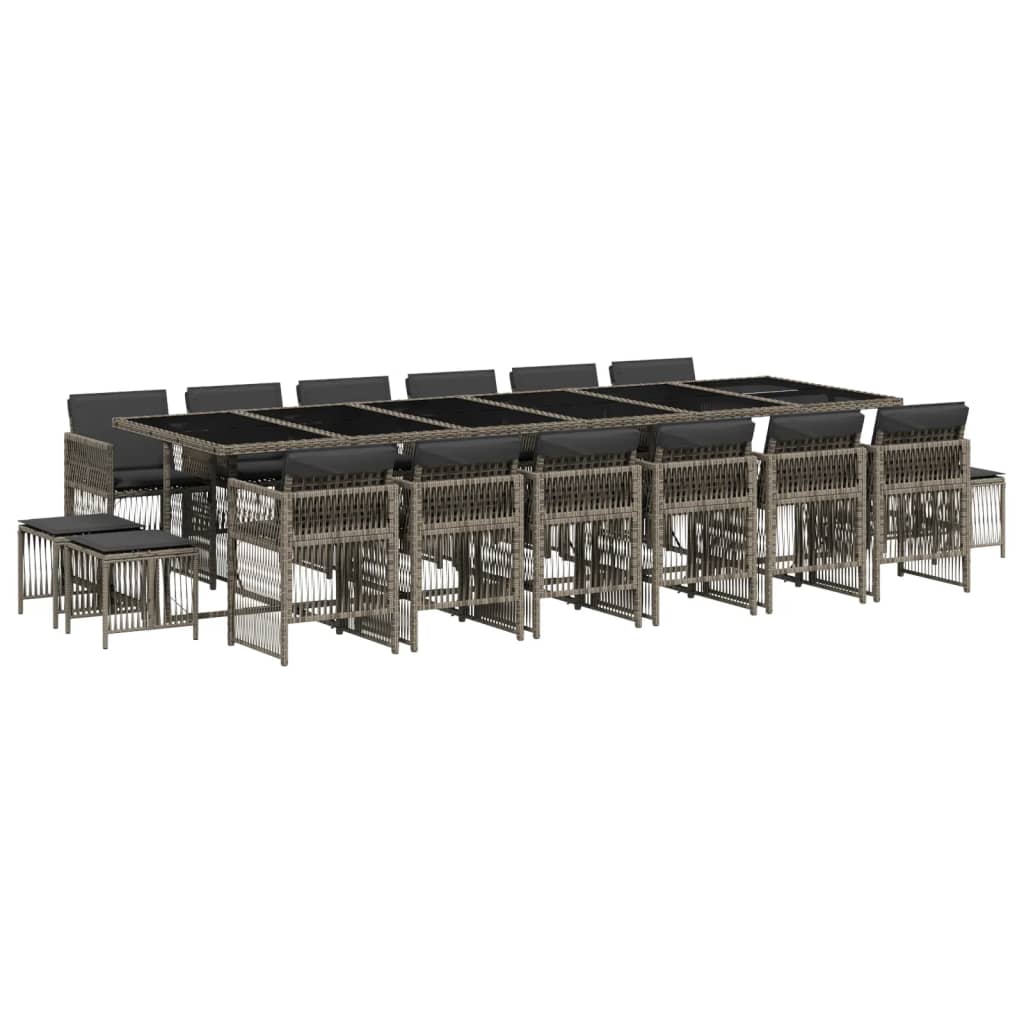 17 Piece Garden Dining Set with Cushions Grey Poly Rattan