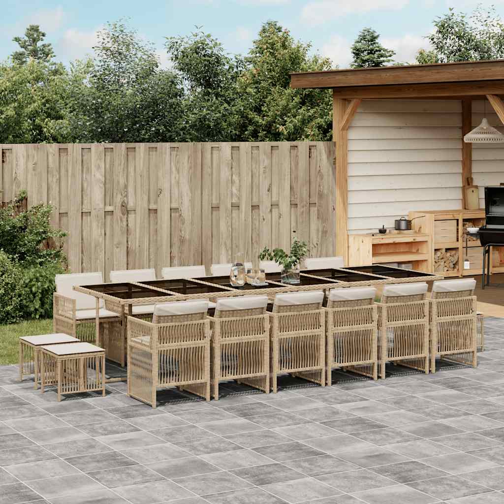 17 Piece Garden Dining Set with Cushions Beige Poly Rattan