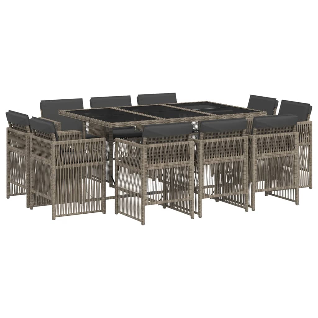 11 Piece Garden Dining Set with Cushions Grey Poly Rattan