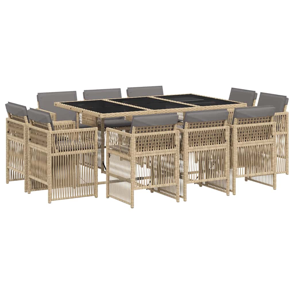 11 Piece Garden Dining Set with Cushions Mix Beige Poly Rattan