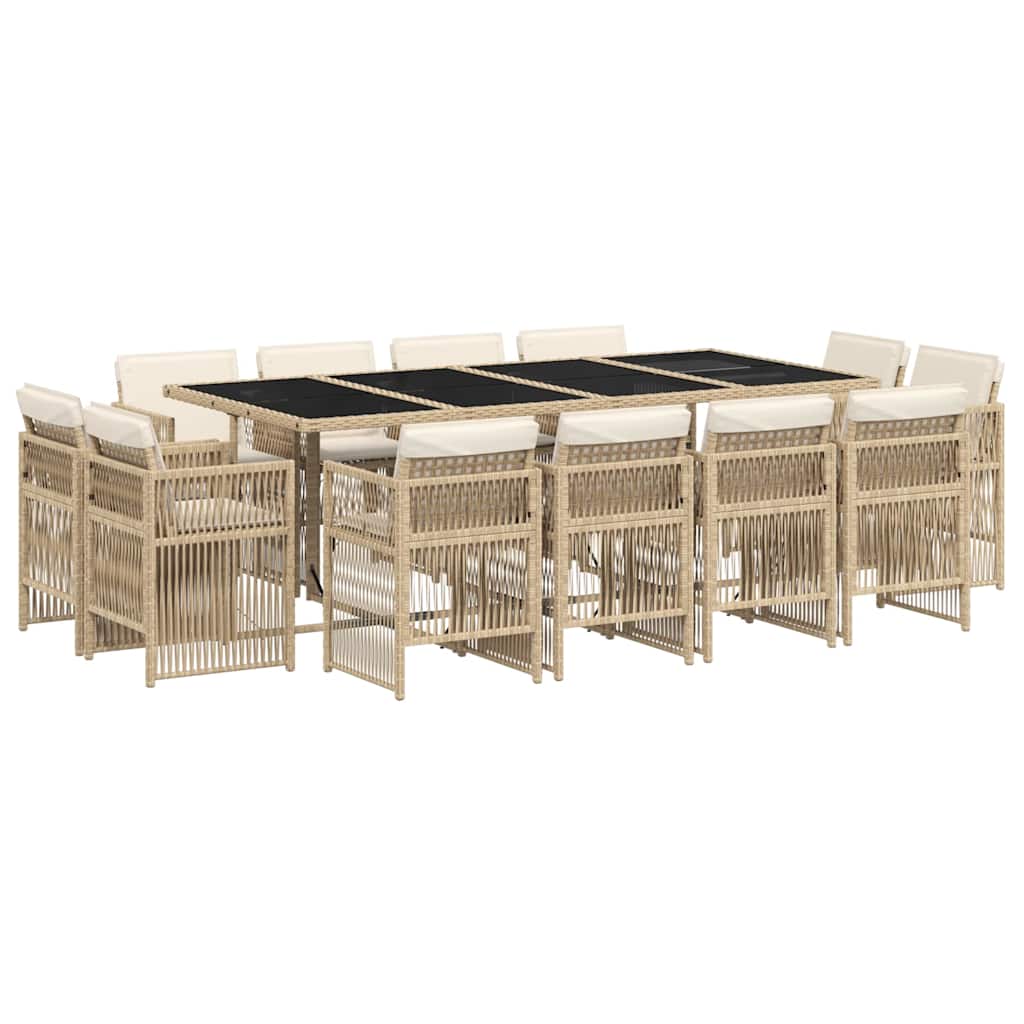 13 Piece Garden Dining Set with Cushions Beige Poly Rattan