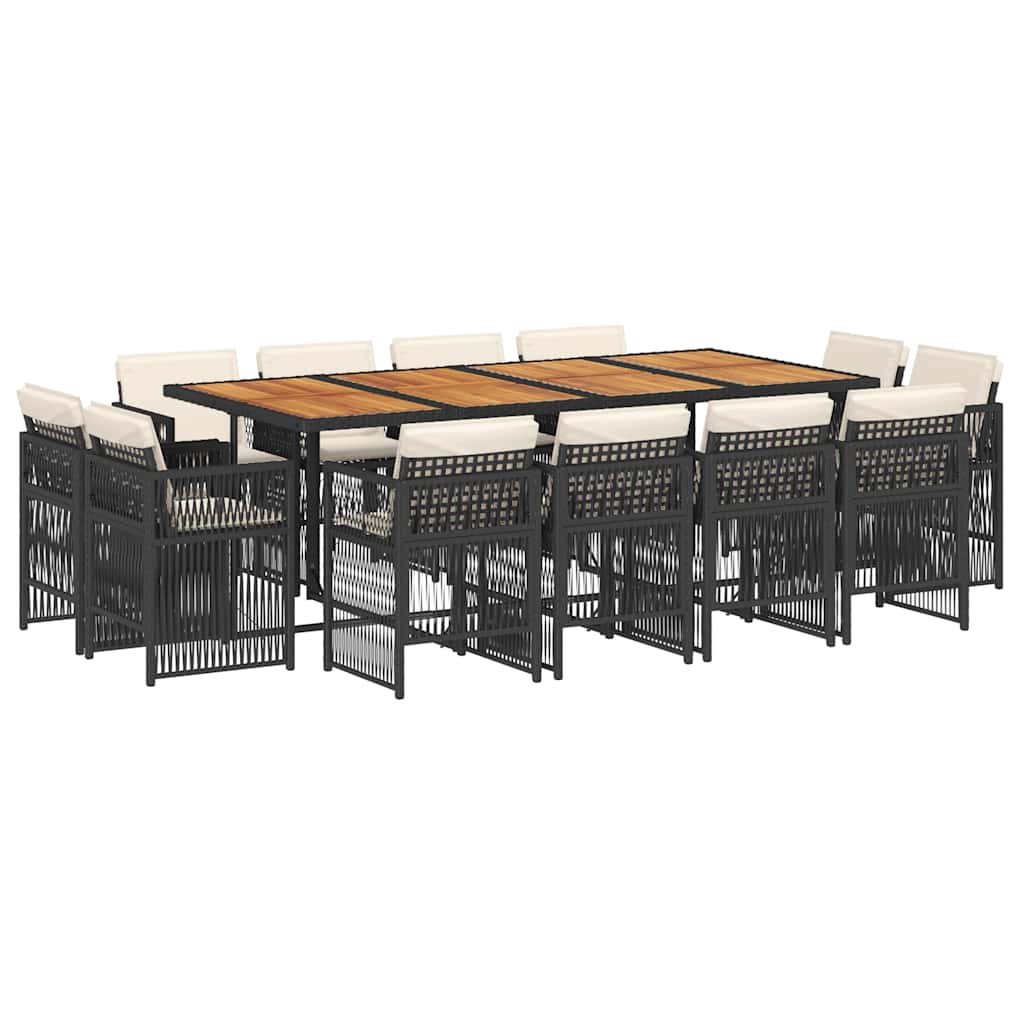 13 Piece Garden Dining Set with Cushions Black Poly Rattan