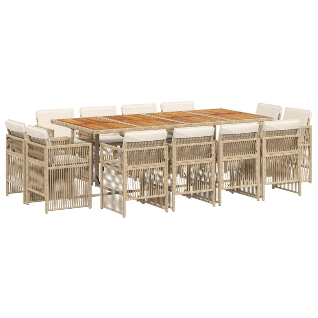13 Piece Garden Dining Set with Cushions Beige Poly Rattan