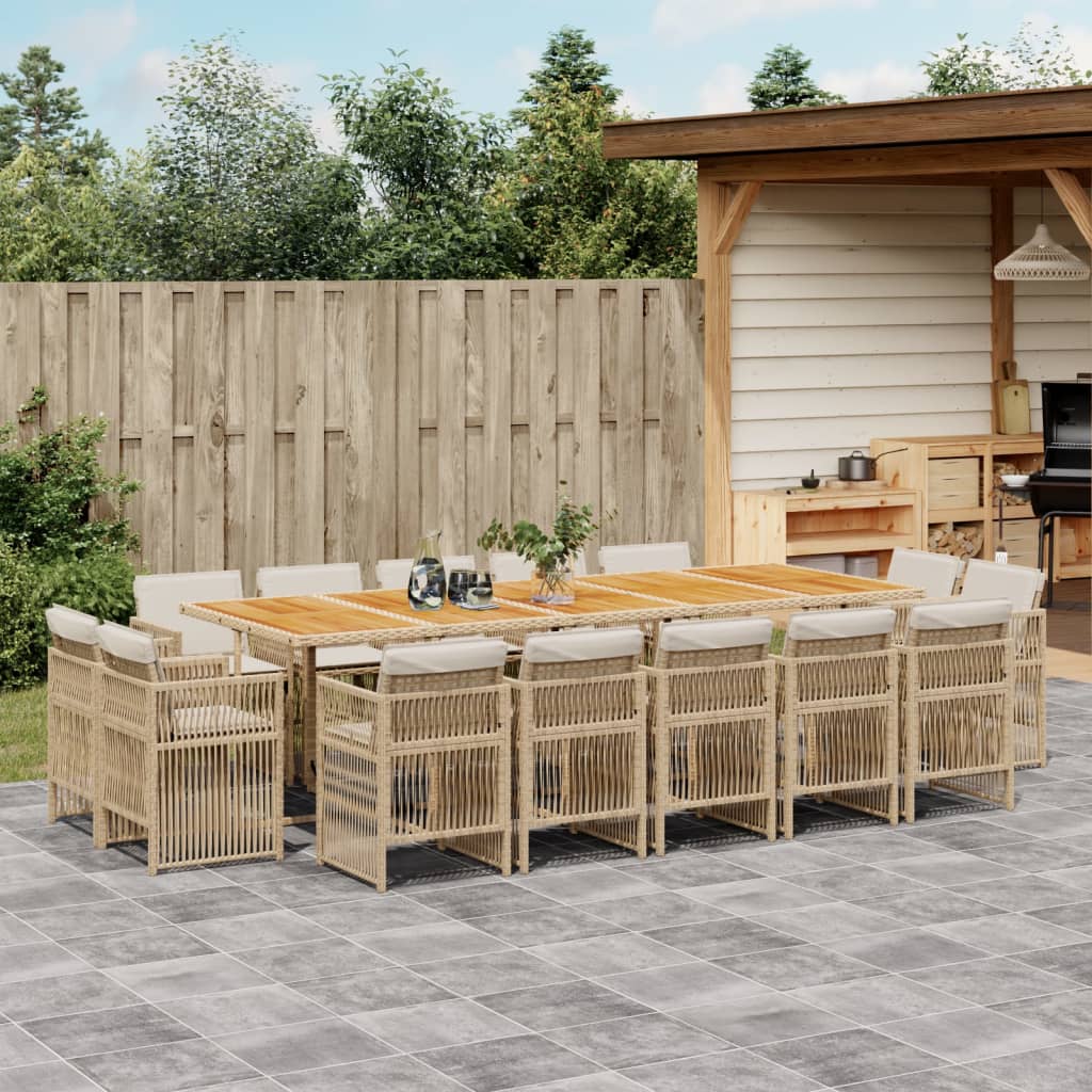 15 Piece Garden Dining Set with Cushions Beige Poly Rattan