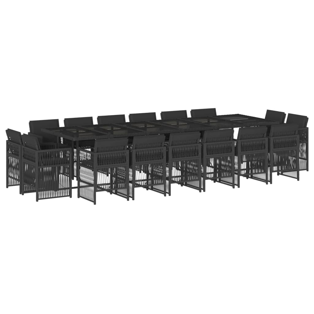 17 Piece Garden Dining Set with Cushions Black Poly Rattan