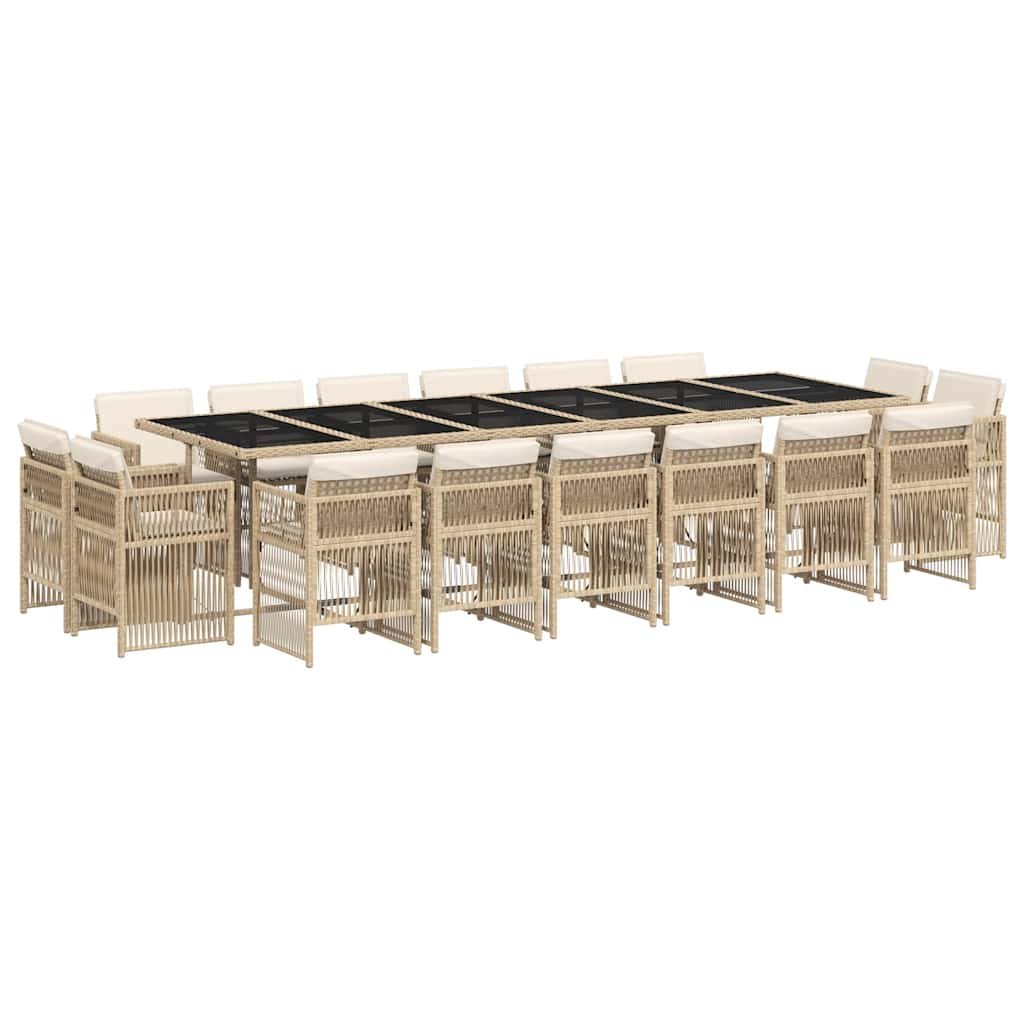 17 Piece Garden Dining Set with Cushions Beige Poly Rattan