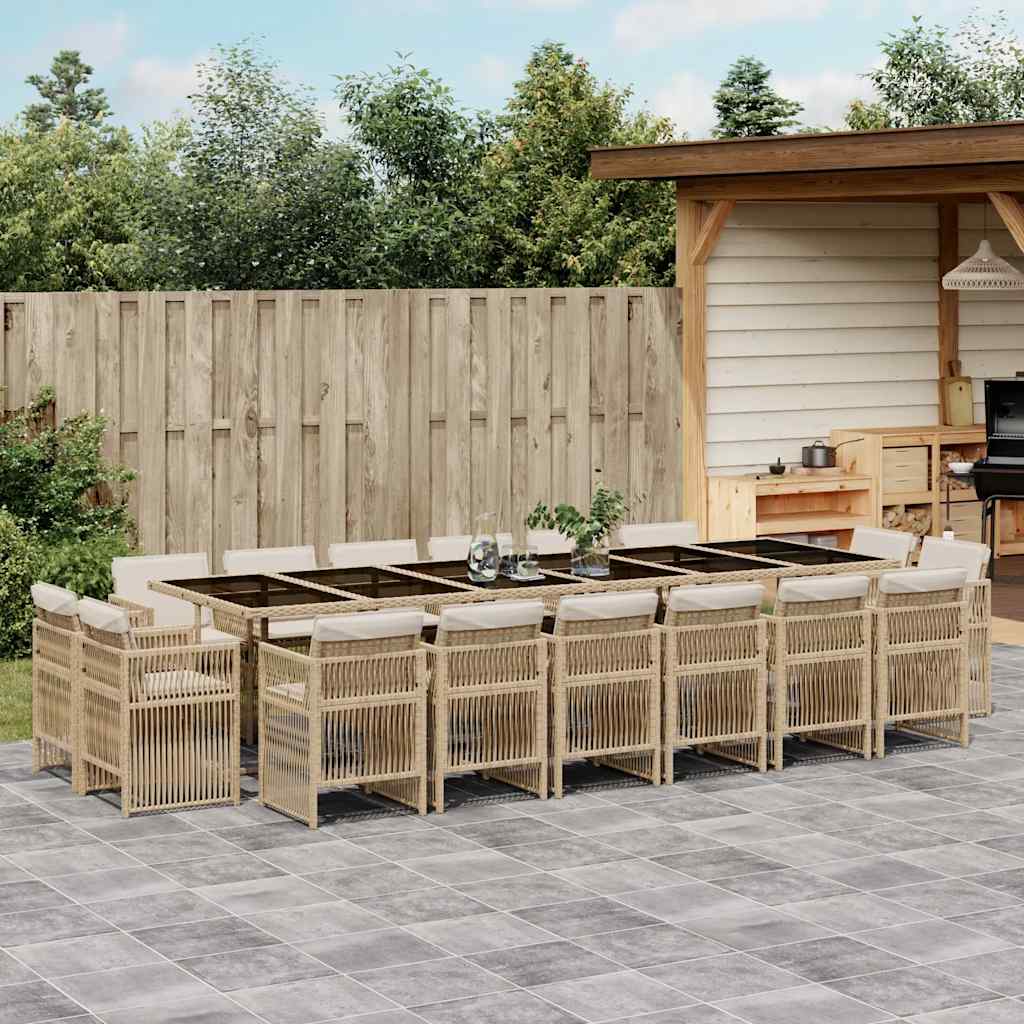 17 Piece Garden Dining Set with Cushions Beige Poly Rattan