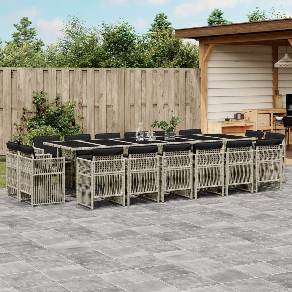 17 Piece Garden Dining Set with Cushions Light Grey Poly Rattan