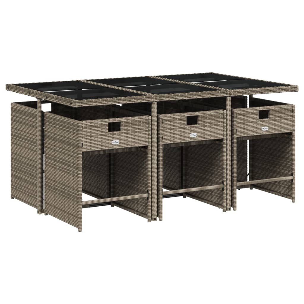 7 Piece Garden Dining Set with Cushions Grey Poly Rattan