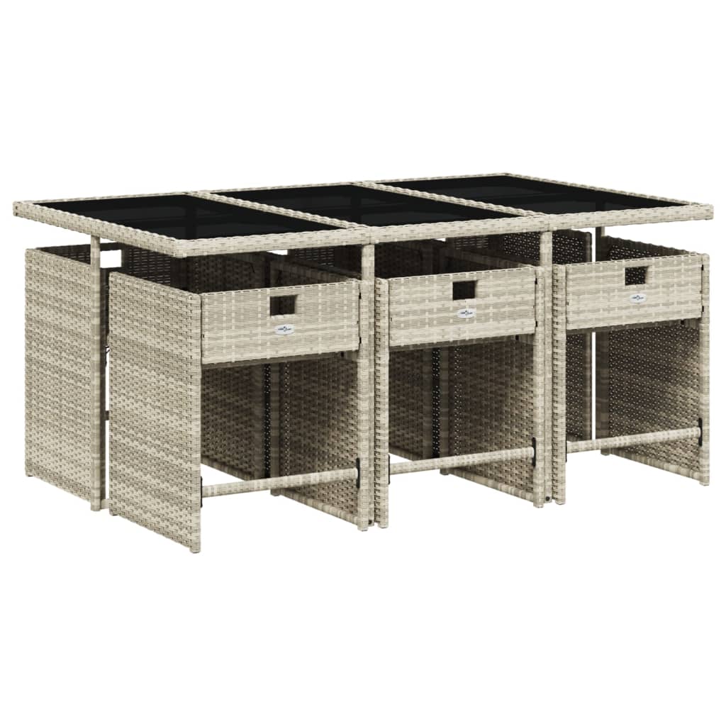 7 Piece Garden Dining Set with Cushions Light Grey Poly Rattan