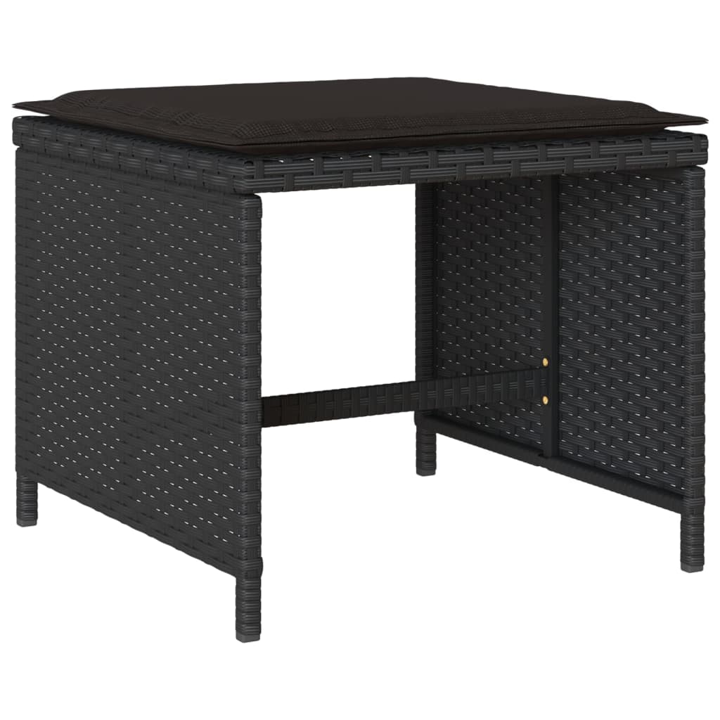 9 Piece Garden Dining Set with Cushions Black Poly Rattan