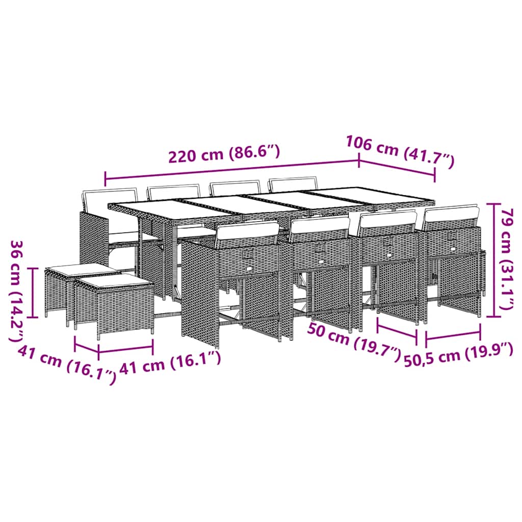 13 Piece Garden Dining Set with Cushions Light Grey Poly Rattan